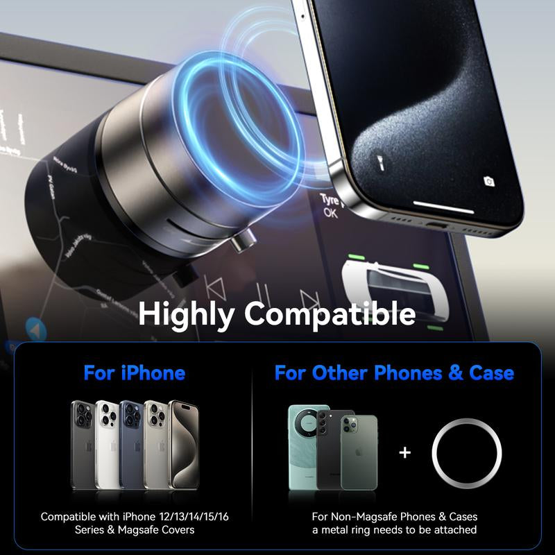 2025 Upgrated Vacuum Suction Magnetic Phone Holder, Retractable Strong Suction Cup Magnetic Hands-Free Car Cellphone Mount Foldable Car Phone Stand for Car/Mirror/Gym(Not Charge Phone)