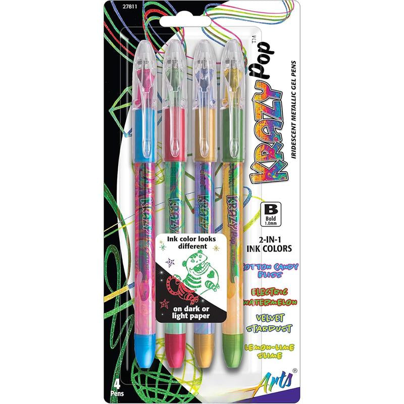 Arts Krazy Pop Iridescent Gel Pen, (1.0Mm) Bold Line, Assorted Ink, Pack of 4 (K91PABP4M3)