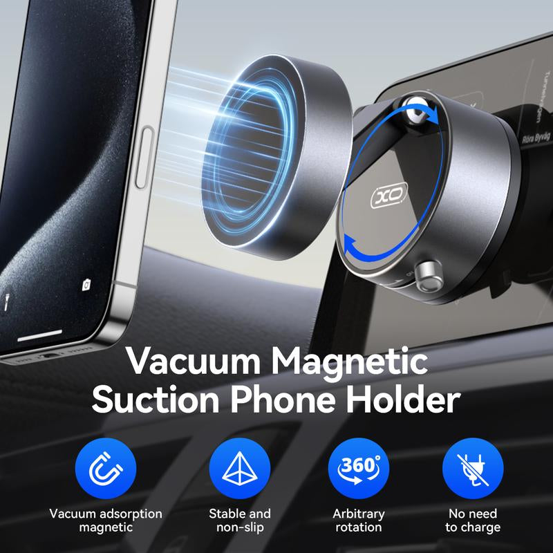 2025 Upgrated Vacuum Suction Magnetic Phone Holder, Retractable Strong Suction Cup Magnetic Hands-Free Car Cellphone Mount Foldable Car Phone Stand for Car/Mirror/Gym(Not Charge Phone)