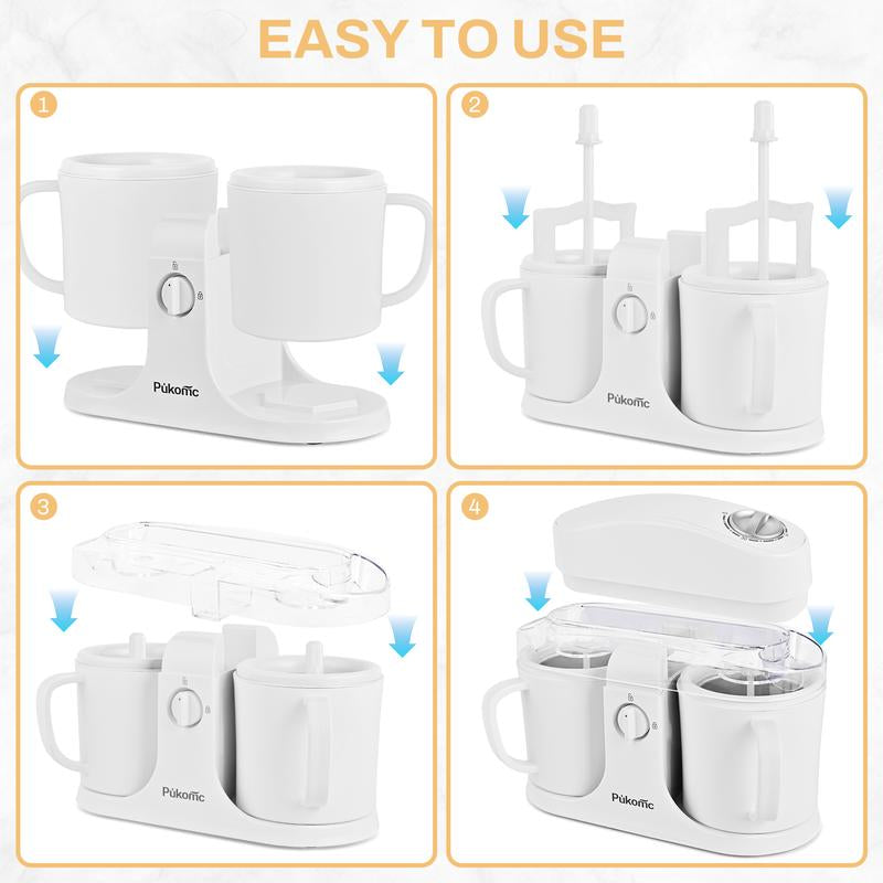 Pukomc Ice Cream Maker Machine for Home Use, with Two Ice Cream Bowls,Simple Operation and Easy to Clean,White