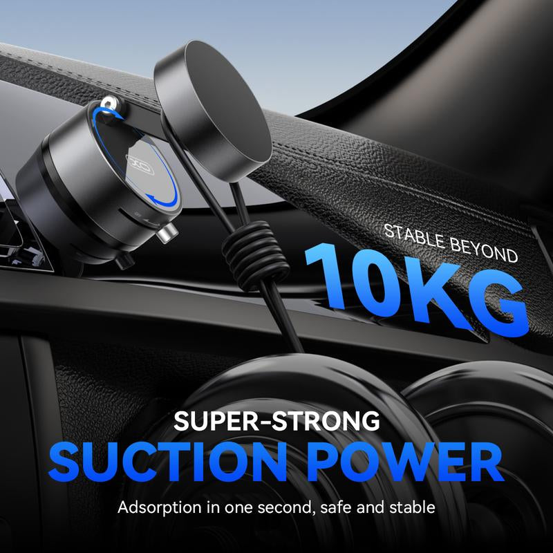 2025 Upgrated Vacuum Suction Magnetic Phone Holder, Retractable Strong Suction Cup Magnetic Hands-Free Car Cellphone Mount Foldable Car Phone Stand for Car/Mirror/Gym(Not Charge Phone)