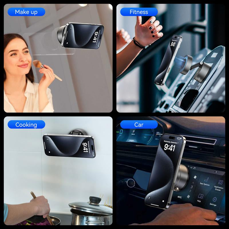 2025 Upgrated Vacuum Suction Magnetic Phone Holder, Retractable Strong Suction Cup Magnetic Hands-Free Car Cellphone Mount Foldable Car Phone Stand for Car/Mirror/Gym(Not Charge Phone)