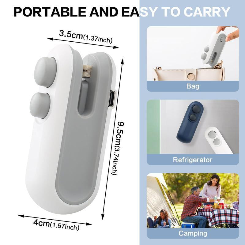 Portable Mini Bag Sealer Machine, 2 in 1 Bag Sealer with Cutter & Magnet, Household Tools Gadgets for Plastic Bags Snack Bags