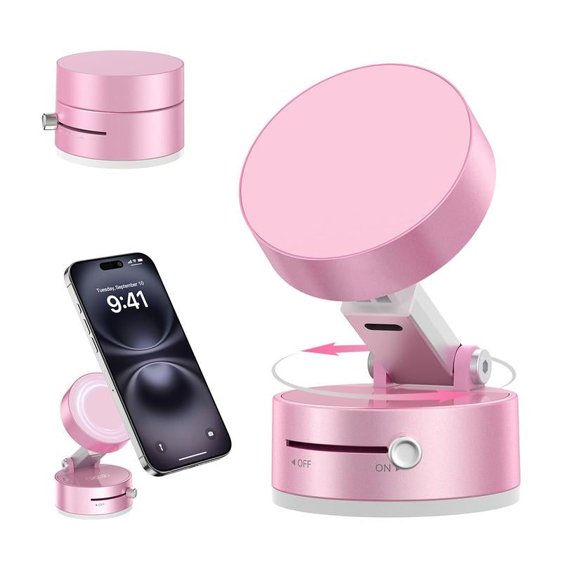2025 Upgrated Vacuum Suction Magnetic Phone Holder, Retractable Strong Suction Cup Magnetic Hands-Free Car Cellphone Mount Foldable Car Phone Stand for Car/Mirror/Gym(Not Charge Phone)