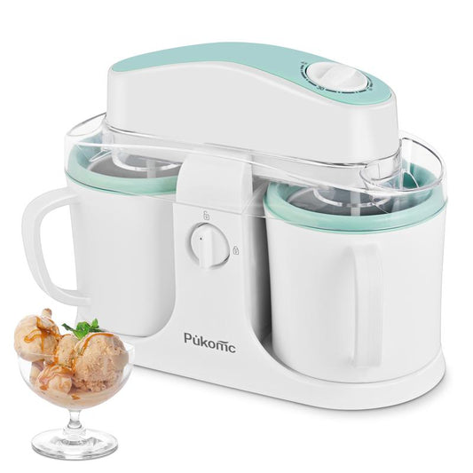 Pukomc Ice Cream Maker Machine for Home Use, with Two Ice Cream Bowls,Simple Operation and Easy to Clean,White