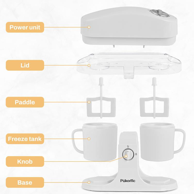 Pukomc Ice Cream Maker Machine for Home Use, with Two Ice Cream Bowls,Simple Operation and Easy to Clean,White