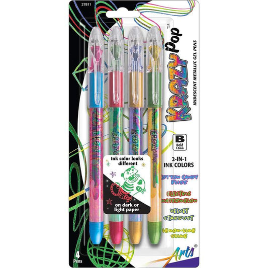 Arts Krazy Pop Iridescent Gel Pen, (1.0Mm) Bold Line, Assorted Ink, Pack of 4 (K91PABP4M3)